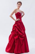 Strapless Floor Length Wine Red Taffeta Women In Prom Dress