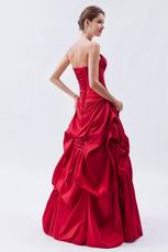 Strapless Floor Length Wine Red Taffeta Women In Prom Dress
