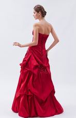 Strapless Floor Length Wine Red Taffeta Women In Prom Dress