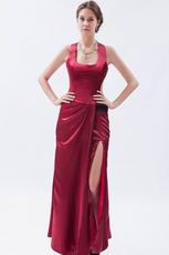 Unique Square Cardinal Red Evening Dress With Split Front