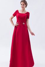 Exquisite Square Short Sleeves Wine Red Evening Dress