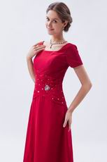 Exquisite Square Short Sleeves Wine Red Evening Dress