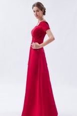 Exquisite Square Short Sleeves Wine Red Evening Dress