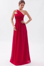 One Shoulder Ruffled Strap A-line Wine Red 2014 Prom Dress