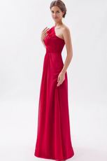 One Shoulder Ruffled Strap A-line Wine Red 2014 Prom Dress