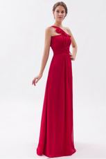 One Shoulder Ruffled Strap A-line Wine Red 2014 Prom Dress