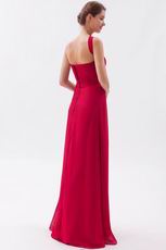 One Shoulder Ruffled Strap A-line Wine Red 2014 Prom Dress