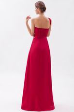 One Shoulder Ruffled Strap A-line Wine Red 2014 Prom Dress
