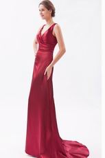 Pretty V-Neck Dropped Waist Cardinal Red Evening Dress