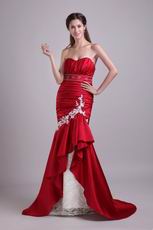 Wine Red Mermaid Fishtail Evening Dress With Lace Decorate