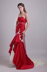 Wine Red Mermaid Fishtail Evening Dress With Lace Decorate