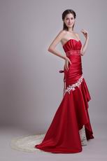 Wine Red Mermaid Fishtail Evening Dress With Lace Decorate