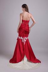 Wine Red Mermaid Fishtail Evening Dress With Lace Decorate