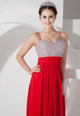 Beaded Scarlet Designer Evening Party Dress With Double Straps