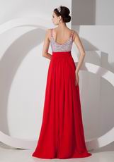 Beaded Scarlet Designer Evening Party Dress With Double Straps