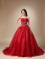 Wine Red Organza Corset Back Puffy Prom Ball Gown