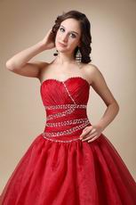 Wine Red Organza Corset Back Puffy Prom Ball Gown