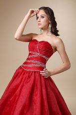 Wine Red Organza Corset Back Puffy Prom Ball Gown