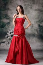 Wine Red Taffeta Made Prom Dress 2018 Discount With Straps