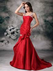 Wine Red Taffeta Made Prom Dress 2018 Discount With Straps