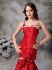 Wine Red Taffeta Made Prom Dress 2018 Discount With Straps