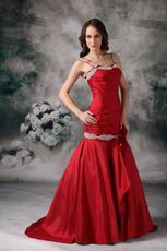Wine Red Taffeta Made Prom Dress 2018 Discount With Straps