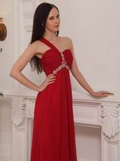 One Shoulder Cross Back Floor Length Wine Red Prom Dress