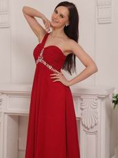 One Shoulder Cross Back Floor Length Wine Red Prom Dress