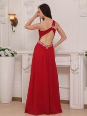 One Shoulder Cross Back Floor Length Wine Red Prom Dress