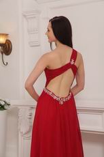 One Shoulder Cross Back Floor Length Wine Red Prom Dress