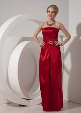 Wine Red Column Strapless Floor-length Prom Dress For 2014