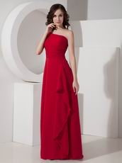 One Shoulder Wine Red Bridesmaid Dress Floor Length Skirt