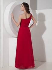 One Shoulder Wine Red Bridesmaid Dress Floor Length Skirt