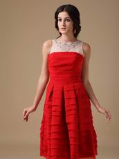Bateau Neckline Modest Cheap Carmine Homecoming Dress