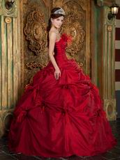 Strapless Wine Red Dress to Quinceanera With Feather Flowers