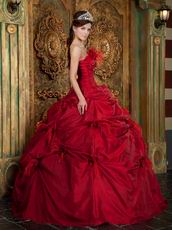 Strapless Wine Red Dress to Quinceanera With Feather Flowers