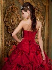 Strapless Wine Red Dress to Quinceanera With Feather Flowers