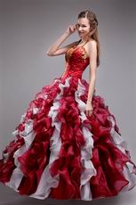 Wine Red Quinceanera Dress With Halter Ruffles Puffy Skirt