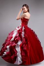 Wine Red Quinceanera Dress With Halter Ruffles Puffy Skirt