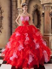 Interphase Pink And Scarlet Ruffles Skirt Dress Quinceanera Party