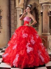 Interphase Pink And Scarlet Ruffles Skirt Dress Quinceanera Party