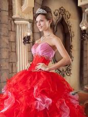 Interphase Pink And Scarlet Ruffles Skirt Dress Quinceanera Party