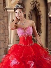 Interphase Pink And Scarlet Ruffles Skirt Dress Quinceanera Party