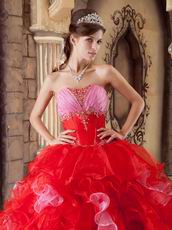 Interphase Pink And Scarlet Ruffles Skirt Dress Quinceanera Party