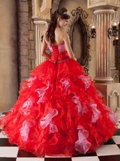 Interphase Pink And Scarlet Ruffles Skirt Dress Quinceanera Party