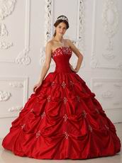 Wine Red Embroidery Young Women Quinceanera Strapless Dress