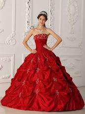 Wine Red Embroidery Young Women Quinceanera Strapless Dress