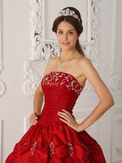 Wine Red Embroidery Young Women Quinceanera Strapless Dress