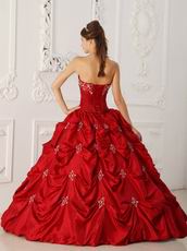 Wine Red Embroidery Young Women Quinceanera Strapless Dress