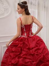 Wine Red Designer Quinceanera Dress With Spaghetti Straps